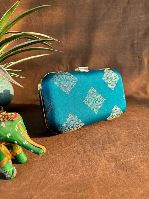 Sea Green Banarasi Party Purse with Sling